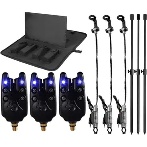 Fishing Bite Alarm & Bankstick Set - Includes 3 LED Alarms, 3 Swinger Indicators, 3 Telescopic Rod Holders & Waterproof Carry Bag for Carp Fishing Gear