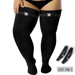 Anti-Slip Strap Thigh High Socks for Plus Size Women, Striped over the Knee Stockings, Stretchy Long Socks for Daily Wear & Cosplay