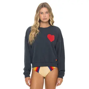 HEART STITCH RELAXED CREW SWEATSHIRT - CHARCOAL