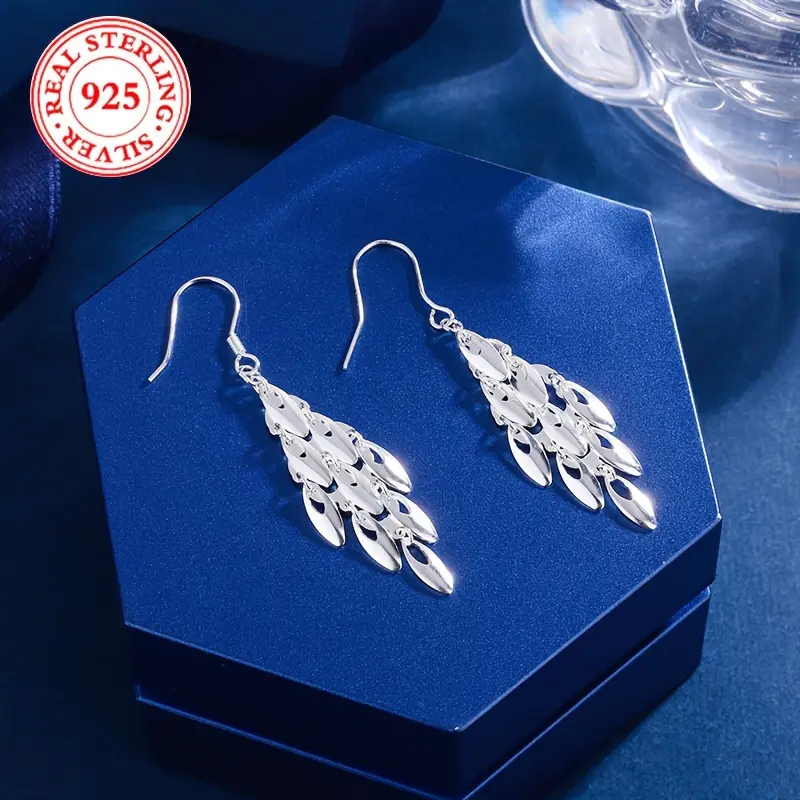 Women's S925 958 Purity Genuine Metal Bohemian Waterdrop Earrings - Elegant Jewelry Accessory, Ideal Gift for Special Events, Dangle, Waterdrop Shape
