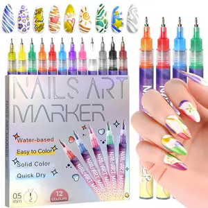 Dealsforyoudays 12-Color Acrylic Paint Nail Doodle Pen Set Quick Drying for Home Salon DIY Nail Art Kids Girls Manicure Polish Cosmetic