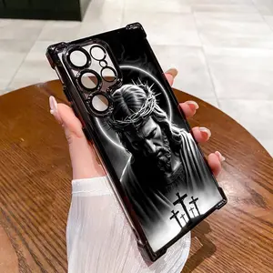 Jesus Clear Protective Four Comers Air Cushion Anti-drop CellPhone Case Clear Phone Case For SAMSUNG GALAXY S22 S23 S24 S25 FE ULTRA PLUS Four Corners Cases 198-07