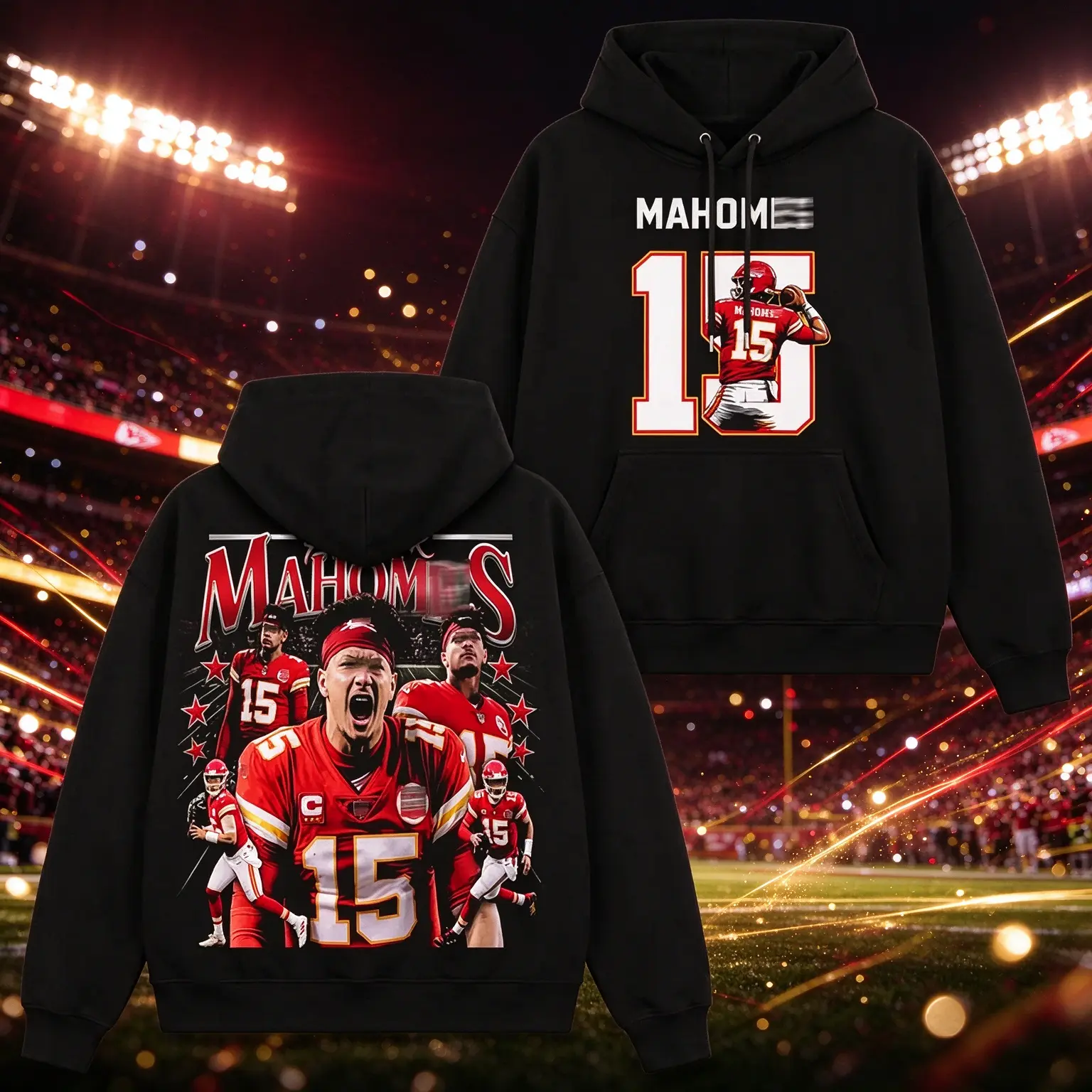 "Showtime" #15 V3 Football Hoodie, Chiefs Quarterback Graphic Hoodie, "Showtime" Player Name & Number Sweatshirt, Vintage Football Fan Apparel, Chiefs Fan Hoodie, Game Day Streetwear, Retro Sports Graphic Hoodie, Gift for Football Fans