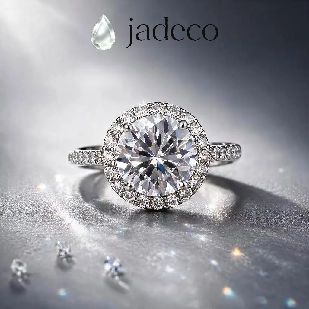 2 Carat Moissanite Ring with Classic Halo & Micro-Pavé Band, Round Brilliant D Color VVS1 Sparkling Engagement Gift, Silver Plating, US Size 6-10, Classical, Gift-Ready, Halo Set, Engagement Rings, Rings For Women