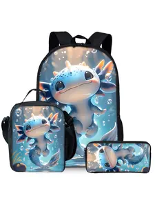 The Sea Dragon printed backpack Funny Bag three-piece set includes a lunch bag and a pencil case.