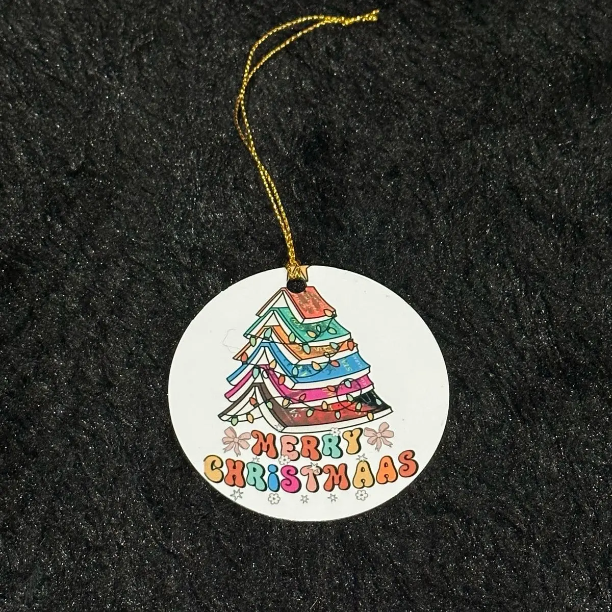 Merry Christmas Book Stack Ornament - Festive Home Decoration
