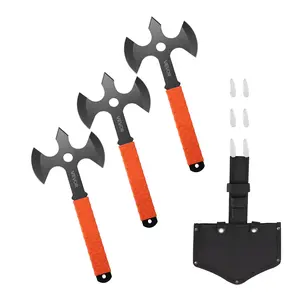 VEVOR Throwing Axes and Tomahawks, 3 Pack 13.4 inch Triple Edge Axe Throwing Hatchet Set, Stainless Steel Head with Non-Slip TPR Rubber Handle, with Black Nylon Sheath, for Recreation and Competition