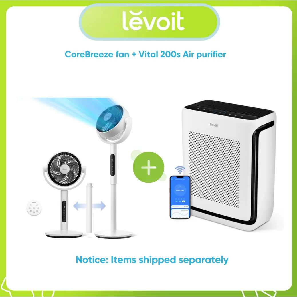 LEVOIT Corebreeze R432 Fan and Vital 200s Air Purifier Bundle - Oscillating Fan with Remote, DC Motor, 9 Speeds & Quiet Operation, plus Smart WiFi Air Purifier with HEPA Filter for Large Rooms, tackling Allergies, Pet Hair, and Odors, Fans