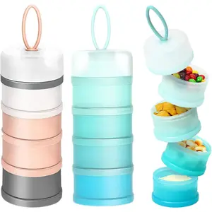 2 count 4 Layers  Milk  Dispenser, Milk  Pots, Formula Dispenser Portable Milk  Formula Dispenser Container Pot Box Milk Cans Snack Storage Box for Travel (Blue + Sakura )