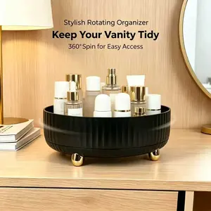 360° Spinning Makeup Organizer – Effortlessly find your favorite products with a smooth-rotating lazy Susan. Perfect for vanity, dresser, or bathroom. Large size in sleek black.
