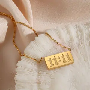 11:11 Rectangle Pendant Plate Necklace Fine Polished Stainless Steel 18K Gold Plated Necklace Meaningful Number Jewelry