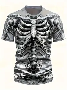 Men's 3D Skull Print T-Shirt, Trim, Breathable Short Sleeve Tee, Casual Summer Streetwear, Comfortable Durable Fabric