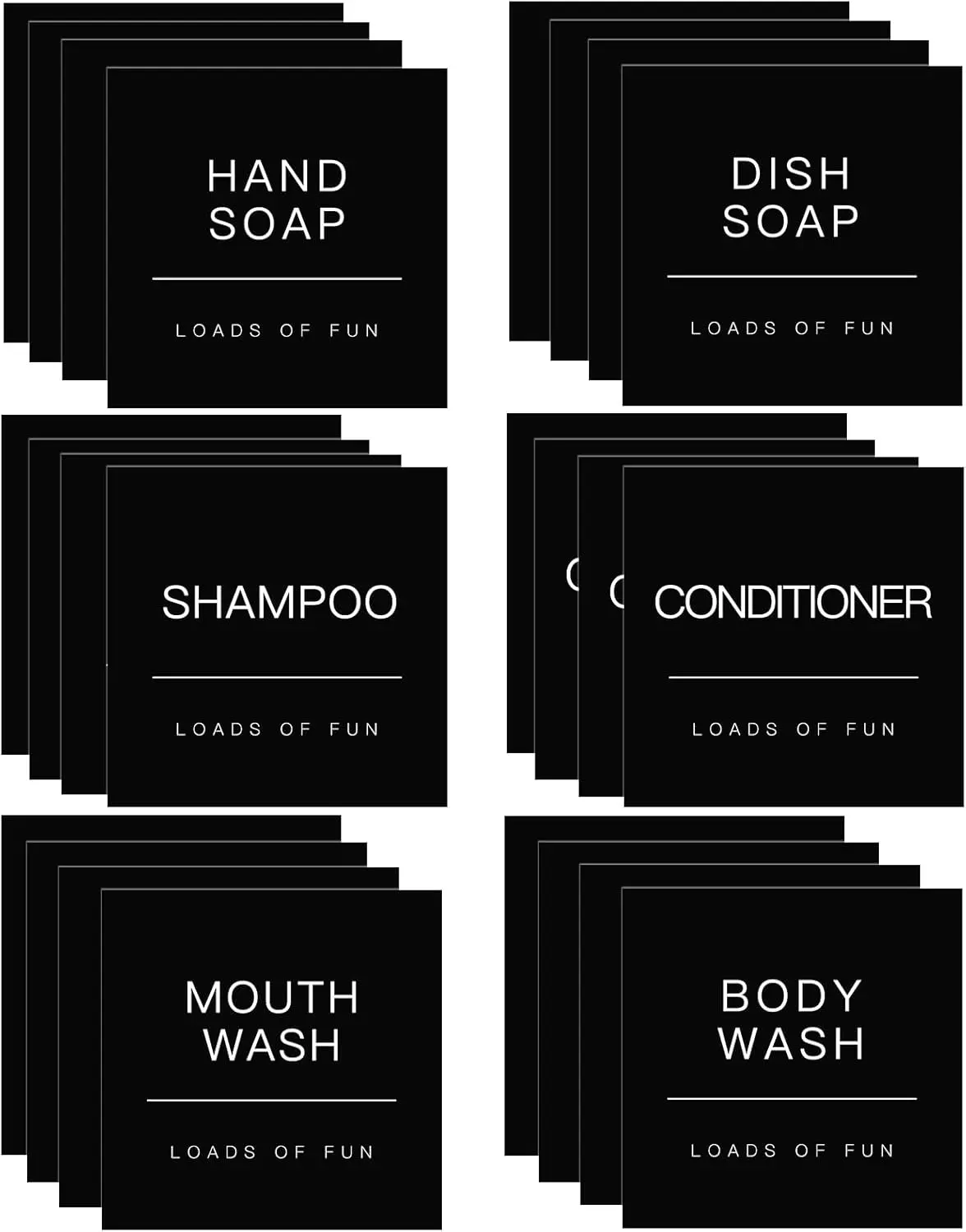 24 count  Soap Dispenser Labels for Glass/Plastic Bottles, Black Soap Dispenser Labels, Bathroom Labels for Hand Soap,Shampoo,Conditioner,Mouthwash and Lotion (2.6""x2.6""), TCD-84