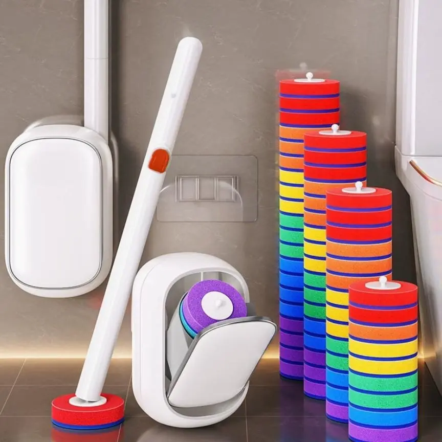 Rainbow Disposable Toilet Brush Refill Heads Only, Pre-Loaded Detergent 360° Deep Cleaning Sponge Replacements, Compatible With Our Wall Mount Toilet Brush Handle for Bathroom Stain Scrubbing