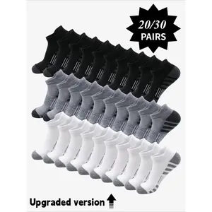 20/30Pairs Set Upgraded Solid-Color Striped Men's Socks: Sporty, Comfortable, and Breathable Striped Socks for Everyday Wear; Men's Socks, Men's Sock Sets, Multi-Pair Sock Sets, Breathable Fabric Socks, Soft and Breathable Socks, Spring, All-Season,summer