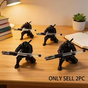 2-Piece Fashion Ninja Pen Holder Set, 3D Printed Samurai Model, Unique Desktop Decorative Item, Office Stationery Accessory