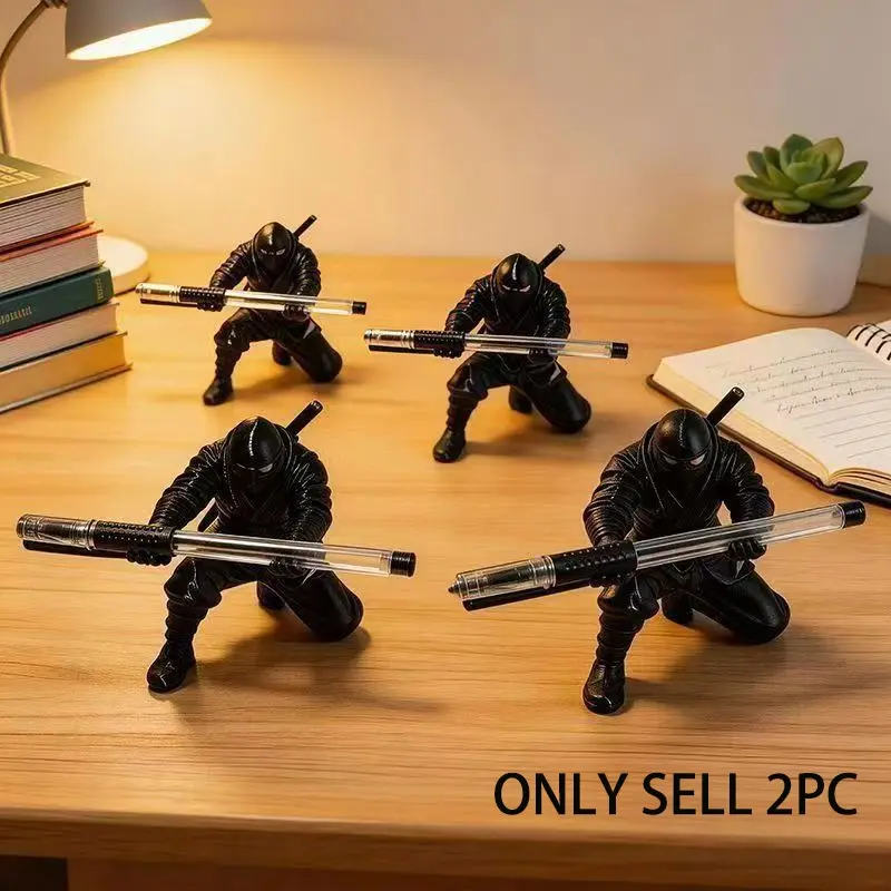 2-Piece Fashion Ninja Pen Holder Set, 3D Printed Samurai Model, Unique Desktop Decorative Item, Office Stationery Accessory, Aesthetic Desk Accessories, Desk Gadgets