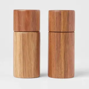 2pc Acacia Round Salt Shaker and Pepper Grinder Set