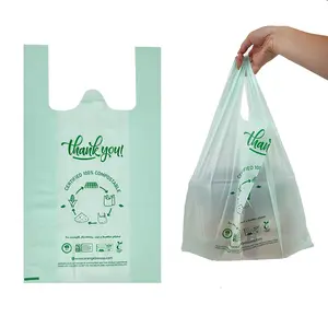 OrangeBio 100% Certified Home Compostable Shopping Bags | 20 Lbs Capacity | TUV OK Home and BPI ASTM6400|200 Count |Thank You Bags, Grocery Bags | 11.8" x 6" x 20" | Green T-Shirt Bags