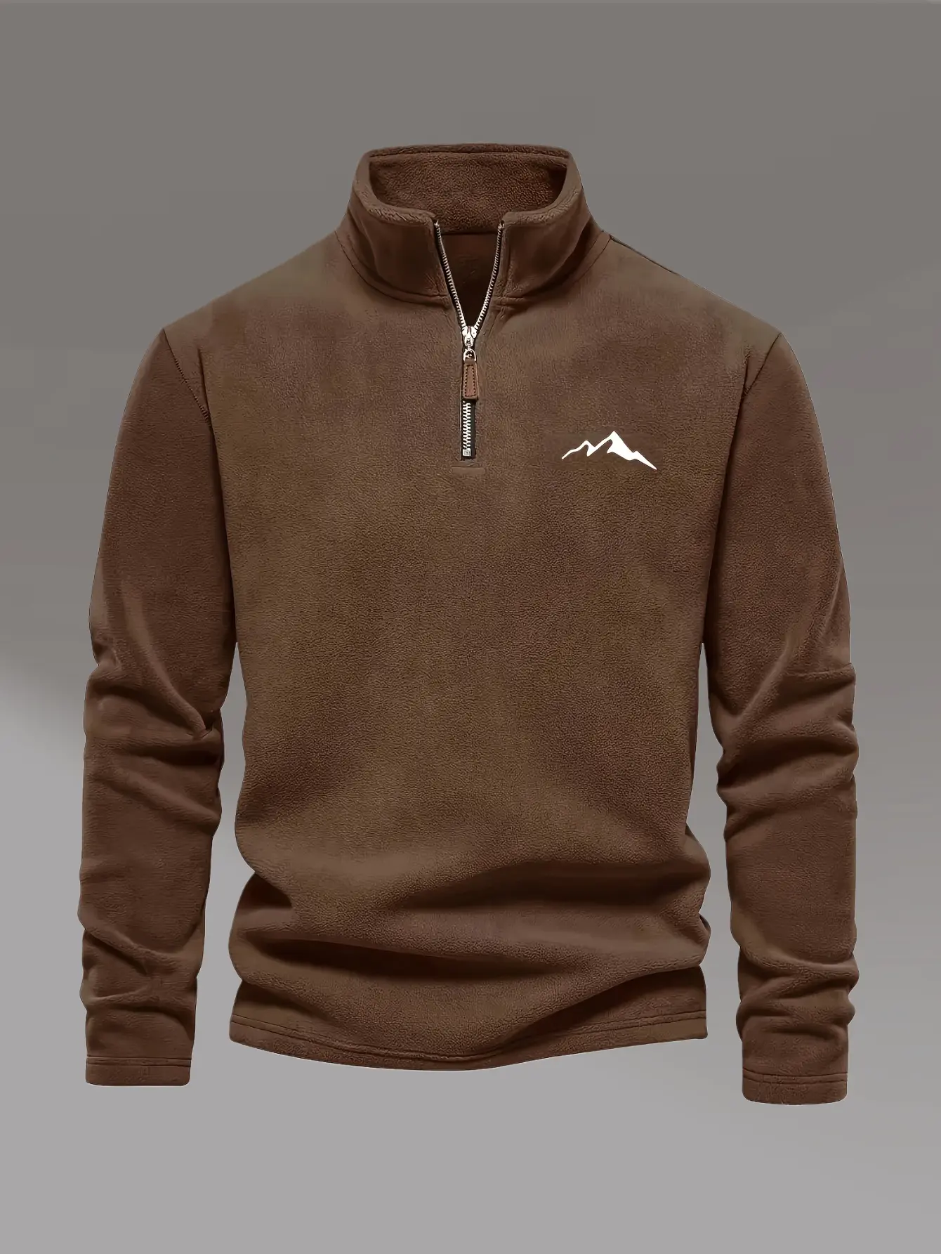 Men's half-zip hoodie, stylish white printed mountain style autumn and winter new men's fashion stand collar four-in-one zip fleece sweater long sleeve knit sweater thickened fleece lining stand collar half-zip long sleeve pullover