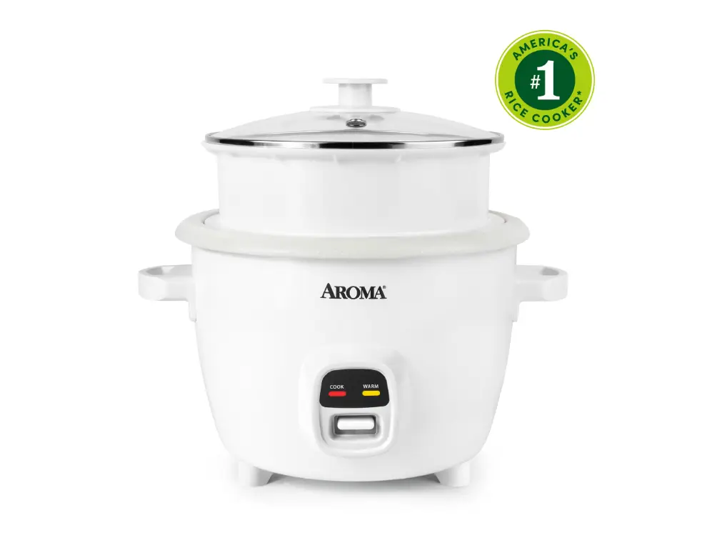 Aroma 20-Cup Rice Cooker & Food Steamer with Bonded Granite Nonstick Ceramic Pop-Up Steam Tray - White