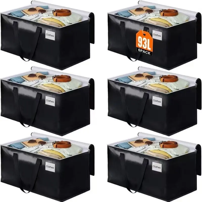 Extra Large Storage Bags for College Dorm Moving, 6-Pack Heavy Duty Clothes Organizing Totes, Waterproof Blanket Comforter Closet Storage Bin, Space Saving Foldable Bag