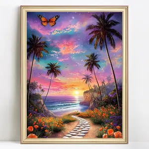 Landscape Pattern DIY Diamond Arts Painting Kit without Frame, Full Round Drill Diamond Arts Painting Kit, Wall Art Decor for Home Living Room Bedroom