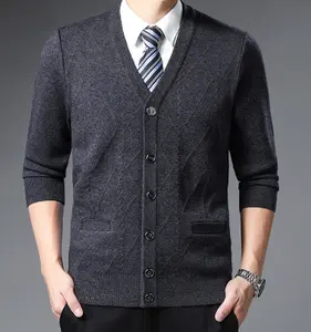 Men's Executive Knitted Cardigan — Slim Fit V-Neck | Gray, Khaki, Burgundy & Navy | M–4XL
