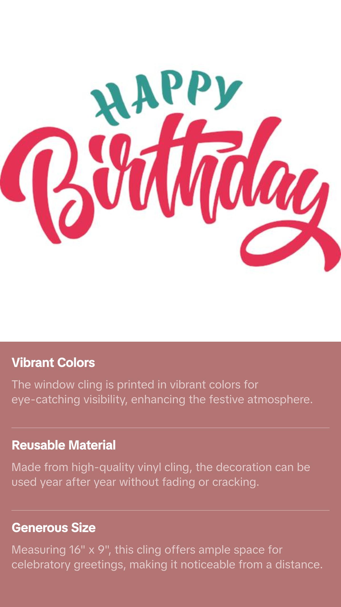 Happy Birthday Window Cling (script)