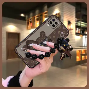 phone case silicone Phone Case For Samsung Galaxy A42 5G/SM-A462B/M42 5G cute Waterproof Simplicity Bear bracelet Back Cover Anti-knock Cartoon Dirt-resistant Black pearl pendant