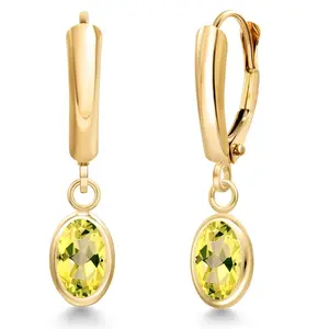 1.90 Ct Oval Canary Mystic Topaz 14K Yellow Gold Earrings