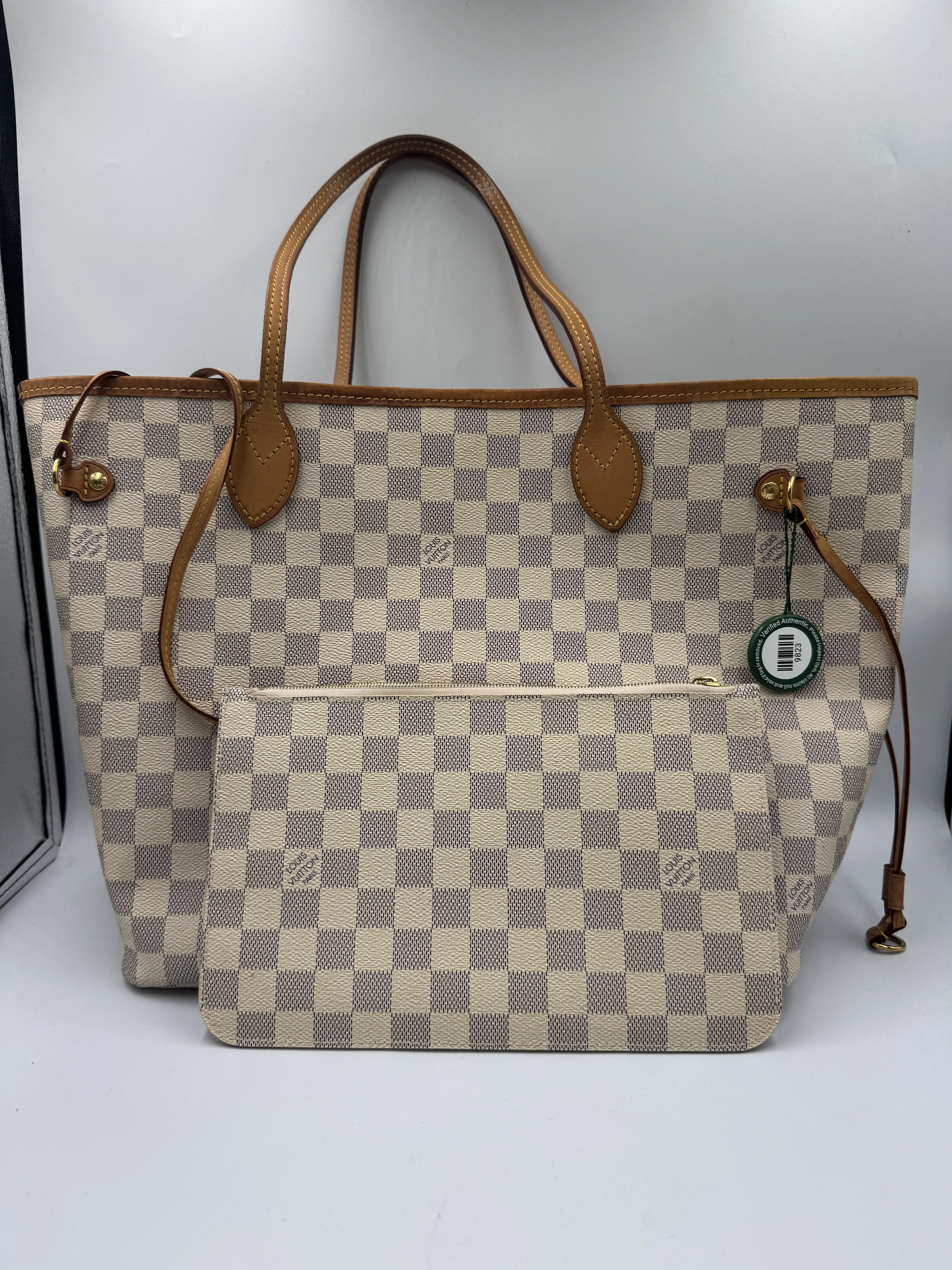 Pre-owned Cotton Mini bags Louis Vuitton Neverfull azul MM with pouch #9823 pre owned