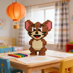 Cute Mouse 3D Puzzle Building Block Ornament, Animal Shape Puzzle, Bookshelf Home Office Cabinet Decor, Party Decoration, Ideal Housewarming Gift