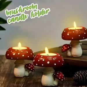 Mushroom Shaped Candle Holder, 3/6/9 Counts Creative Simulation Mushroom Candle Holder, Home Decor for Living Room Bedroom Study Room, Ornaments, Halloween, Decoration Items, Candle Stand, Home Accessories
