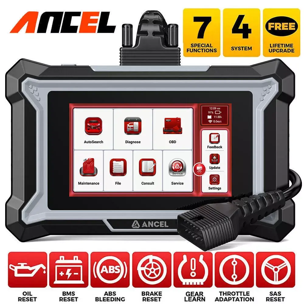 ANCEL DS100 OBD2 Scanner Code Reader, Engine/Transmission/ABS/SRS Diagnostic Tool with 7 Special Functions, Touch Screen, Lifetime Free Updates