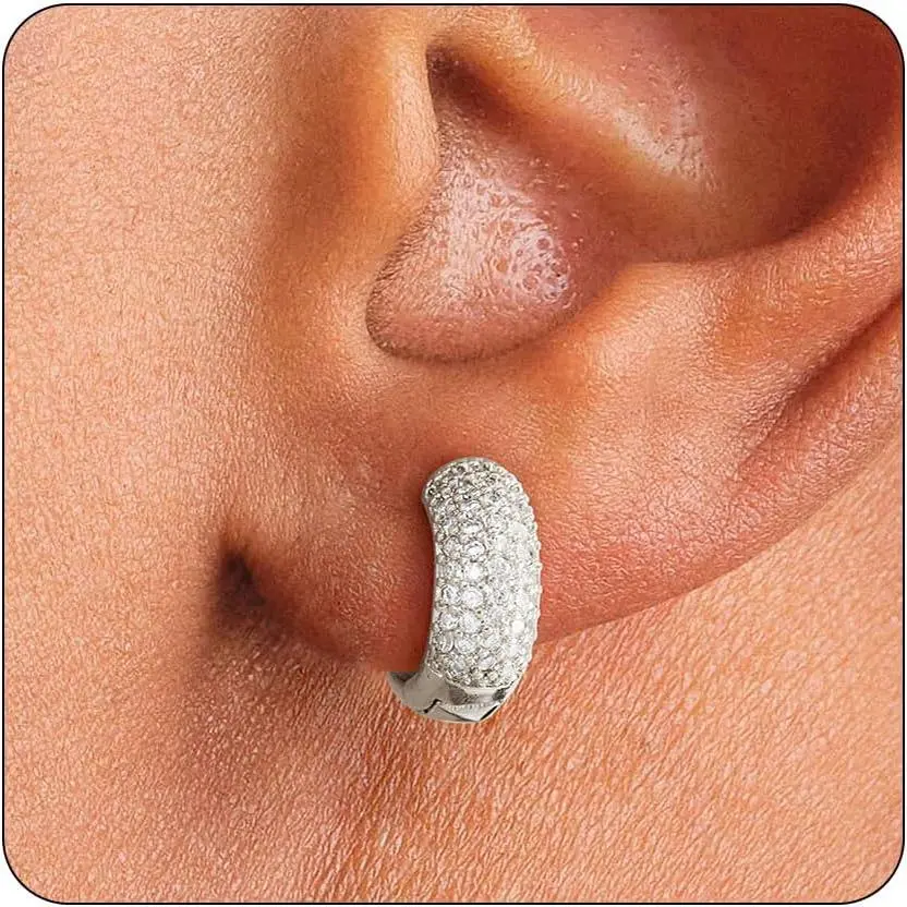 Gold Hoop Earrings Cubic Zirconia Cartilage Mens Huggie Earrings 14K Plated Silver Hypoallergenic Trunky Hoop Earrings Men