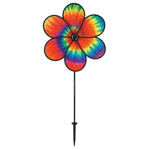 In the Breeze 6-Petal Flower Spinner Mesmerizing Colorful Outdoor Wind Spinner for Yards and Gardens Durable Polyester Fabric or Mylar