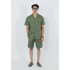 Patterned Military Green 2-piece Men's Short Set