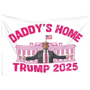 Trump 2025 Daddys Home Funny Girls for Trump Pink Tapestry 60x40 for Room Bedroom Livingroom Dormitory Wall Flag Hanging Decor Banner Sign
