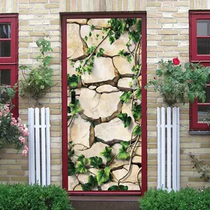 2pcs Stereo Stone Wall Vine Wall Stickers Realistic Green Leaf Plant Decals Self Adhesive Removable Living Room BedroomDecorative Stickers Home Wall Renovation Creative Background Wall Decorative Stickers