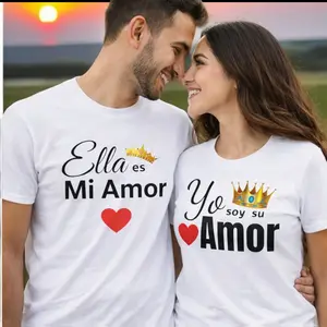 Matching Couples Love T-Shirts – White 100% Cotton Round Neck Unisex Shirt for Couples in Love | ‘She Is My Love & I Am His Love’ Romantic Couple Outfit
