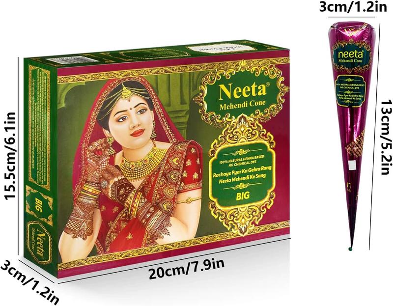 12 Pack Natural Mehendi Cone Henna Paste Temporary Tattoo Paste with 8pcs Tattoo Stencils| Each cone 25 grams | Indian Body Art Painting Drawing Tattoos Freckles (Reddish Brown Color-CS)