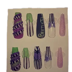 Beetlejuice Nail Art Set with Various Designs and Colorful Accents