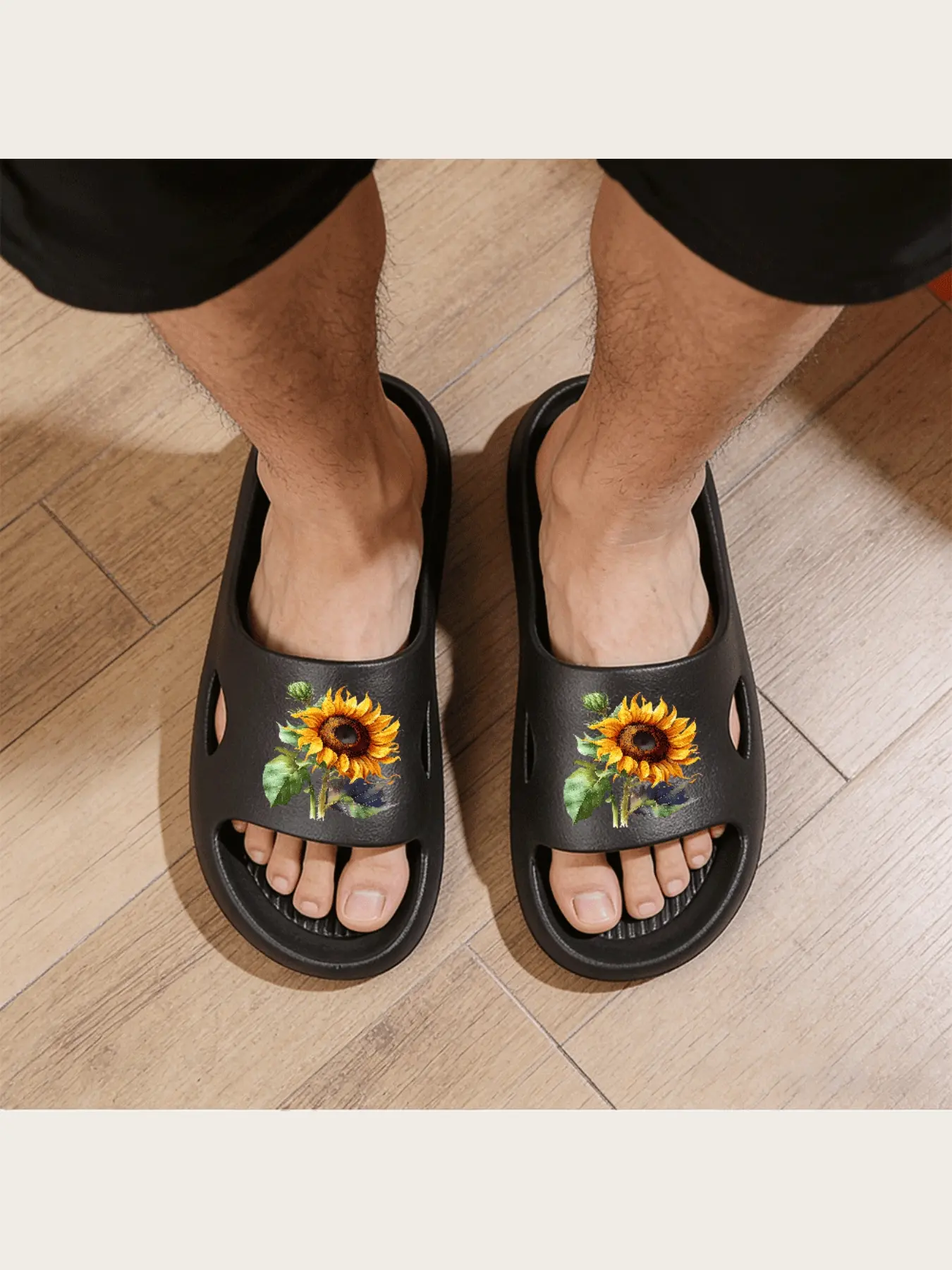 Sunflower Pattern Slippers Women Men Comfortable Indoor Home Non-slip Soft Sole Summer Beach Flip Flops Casual Daily Wear Lightweight Breathable Open Toe Sandals Fashion Plant Print Footwear