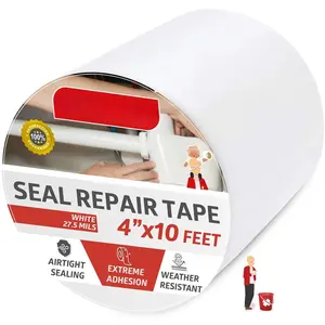 Patch and Seal Tape, White, 4-Inch by 10-Foot Roof and Gutter Rubber Repair Tape for Stop Leak Repair  Gutter, Roof, Boat, Pool Liner and HVAC -  and Puncture-Resistant