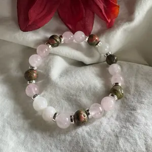 Natural Gemstone Fertility Bracelet with Unakite, Rose Quartz & Moonstone - Supports Hormonal Balance & Reproductive Health