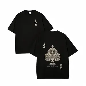 Retro T-Shirt Double Sided Printed  'LUCK AND STRENGTH'  Letter And Ace Of Spades Pattern Print, Men's T-Shirt, Men's  Comfortable, Fashionable T-Shirt, Street Style