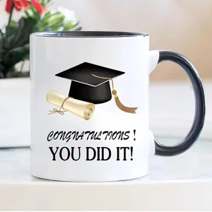 Graduation Mug with Graduation Cap Shaped Handle, Perfect Gift for Graduates, 11oz Ceramic Coffee Cup, Unique Design for Celebrating Milestones