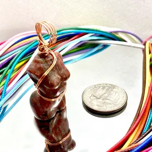 Red Jasper Goddess Pendant with Colorful Cord Necklace for Women Elegant Rose Quartz Body Pendant Hand Wrapped in 100% Copper