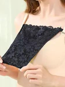 1 pc Women Lace Camisole Clip-On Mock, Snappy Bra Insert Overlay Modesty Panel Vest, Solid Color Cleavage Cover